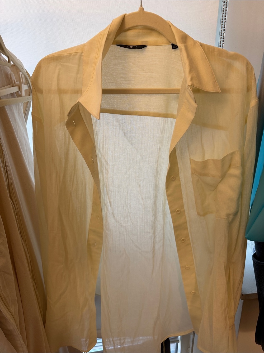 7 For All Mankind Sheer Pale Yellow Button-Down Shirt